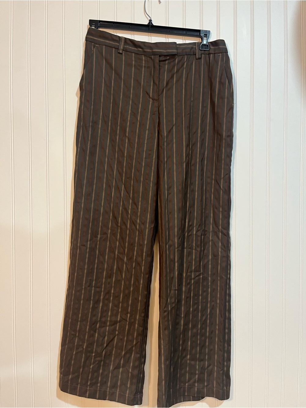 Reformation Carter Brown Pinstripe Wide Leg Pants - Picture 6 of 8